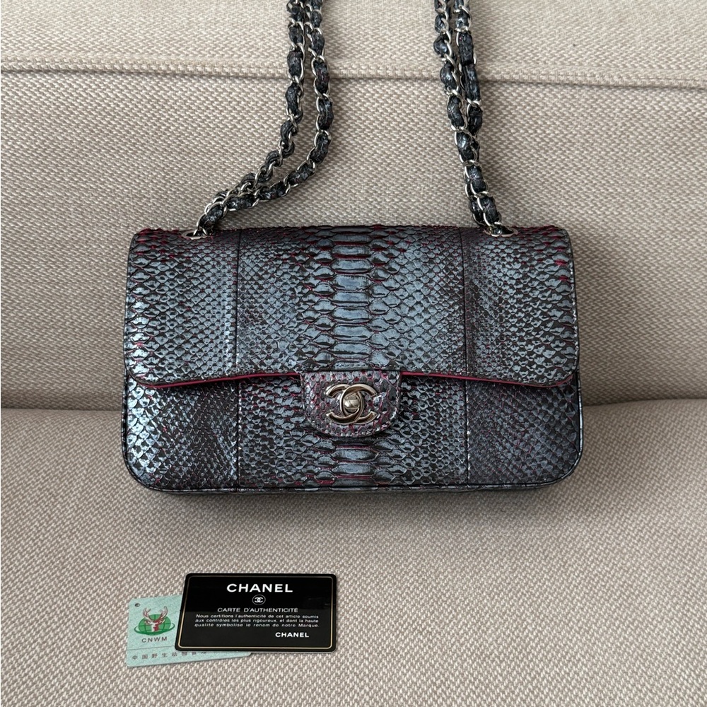 CHANEL Iridescent Blue Multicolor Python Classic … - image 1